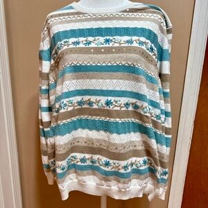 Alfred Dunner Teal & Beige Beaded Sweater Size 1X